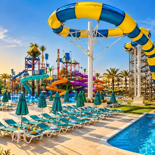 Golden-Hour Resort Waterpark Panorama