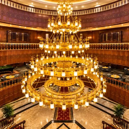 Opulent Atrium Chandelier Hotel Lobby
