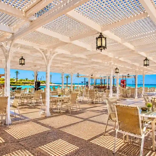 Sunlit Seaside Pergola Café