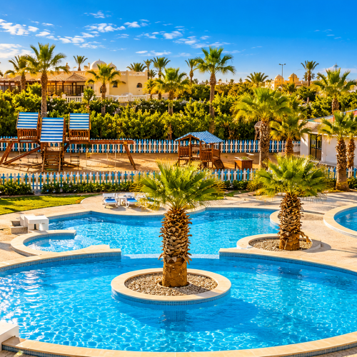 Sunlit Tropical Resort Poolscape